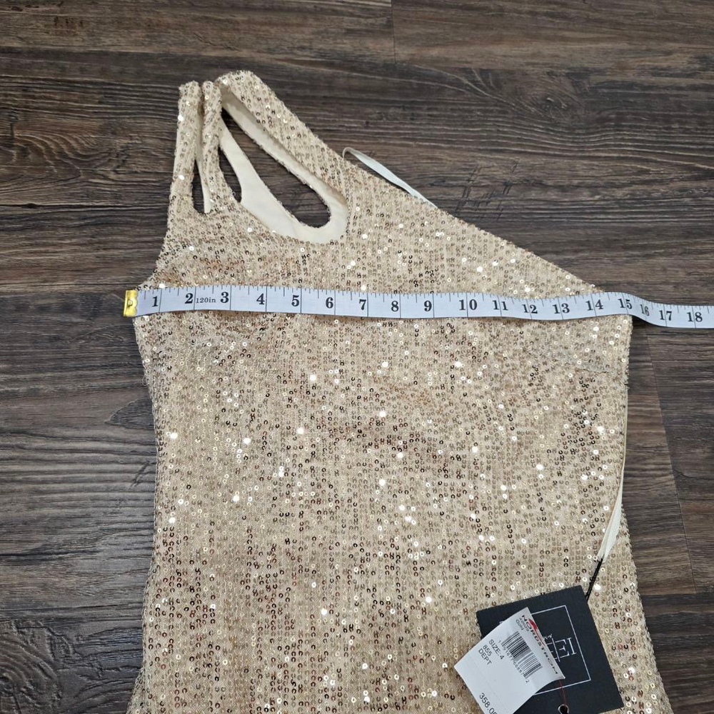 Ieena for Mac Duggal Gold Sequin One-Shoulder Gown Size 4 NWT - Picture 12 of 14